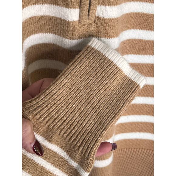Addison Bay Fall Collection Striped 1/4 Zip Pullover Sweater Latte Women's XXS - Picture 6 of 11